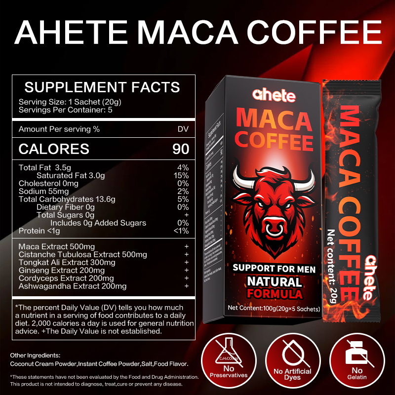 *Ahete Maca Energy Coffee, High-quality Coffee Bean Powder Paired with Maca Root, Dongge Ali, Ginseng, Cordyceps Sinensis, Ashwagandha