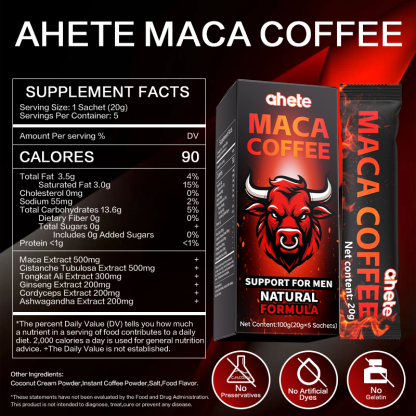 *Ahete Maca Energy Coffee, High-quality Coffee Bean Powder Paired with Maca Root, Dongge Ali, Ginseng, Cordyceps Sinensis, Ashwagandha