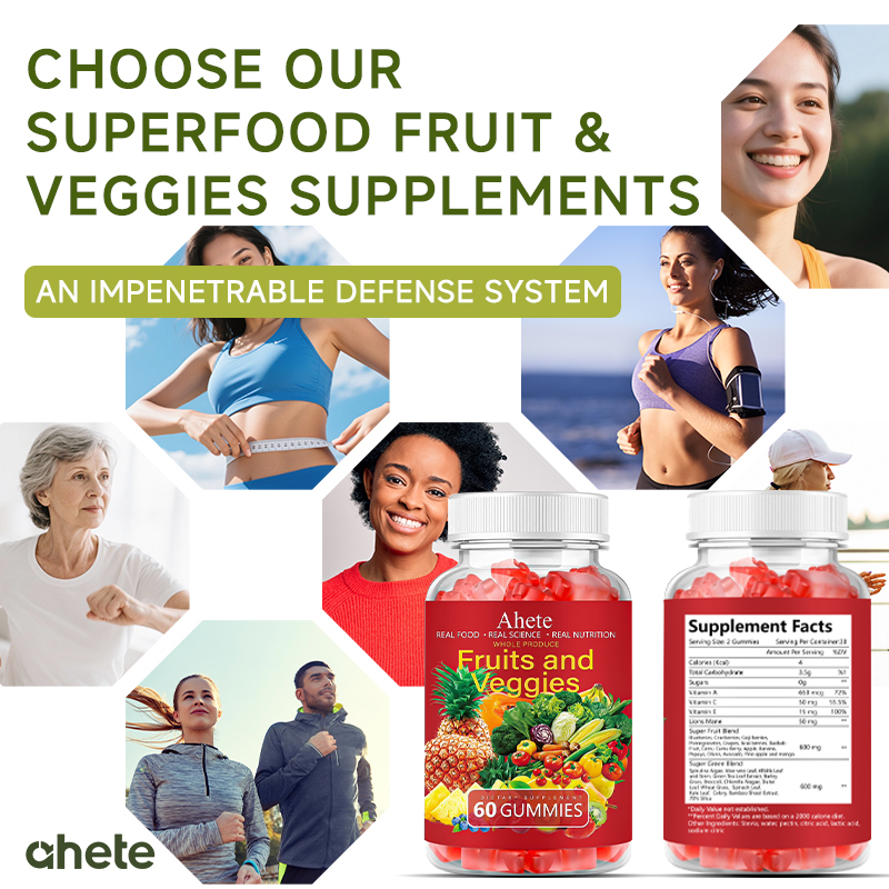 Fruits and Veggies Gummies Supplement, Vitamin A C E with 30+ Fruits and Vegetables for Women, Men and Kids, 120 Gummies, 60 Day Supply