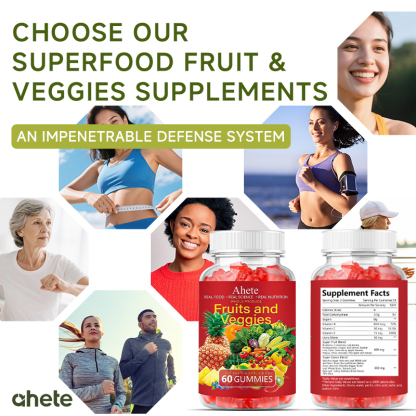 Fruits and Veggies Gummies Supplement, Vitamin A C E with 30+ Fruits and Vegetables for Women, Men and Kids, 120 Gummies, 60 Day Supply