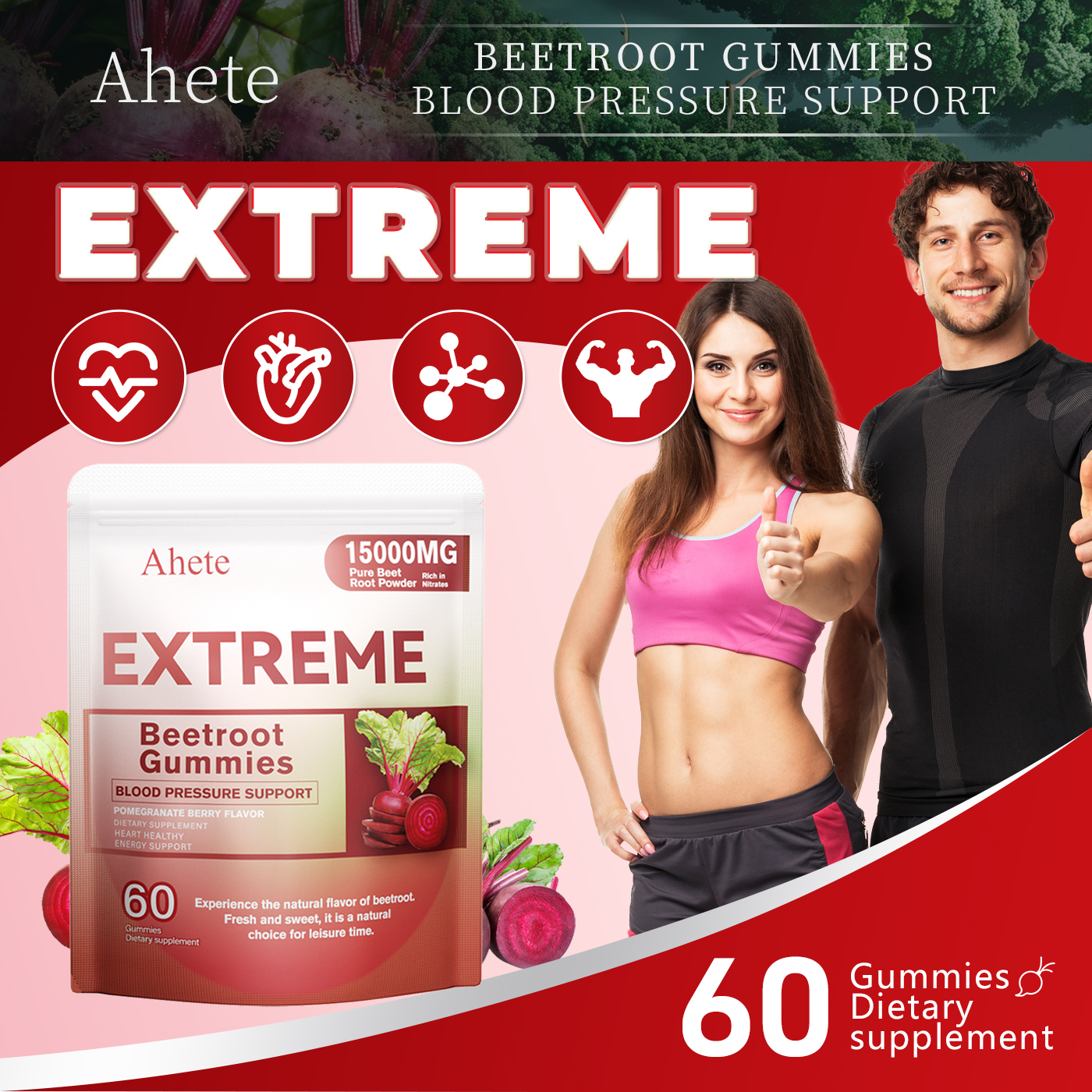 AHETE Beetroot Gummies - 3-in-1 Super Nutritious Formula