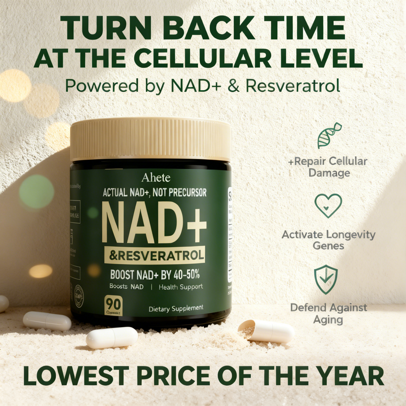 ⚡Lowest Prices of the Year 50% OFF🔥Ends in 3 Days🔥Ahete NAD+ Resveratrol Supplement