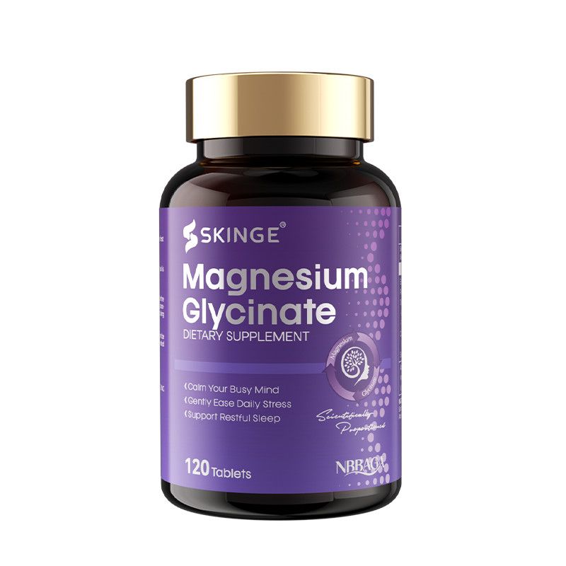 SKINGE&NBBAGA MAGNESIUM GLYCINATE TABLETS, Magnesium Glycinate with Vitamin B6 Supplement, Gently Ease Daily Stress, Supports Calm Mood & Restful Sleep, 120 Tablets, Dietary Supplement
