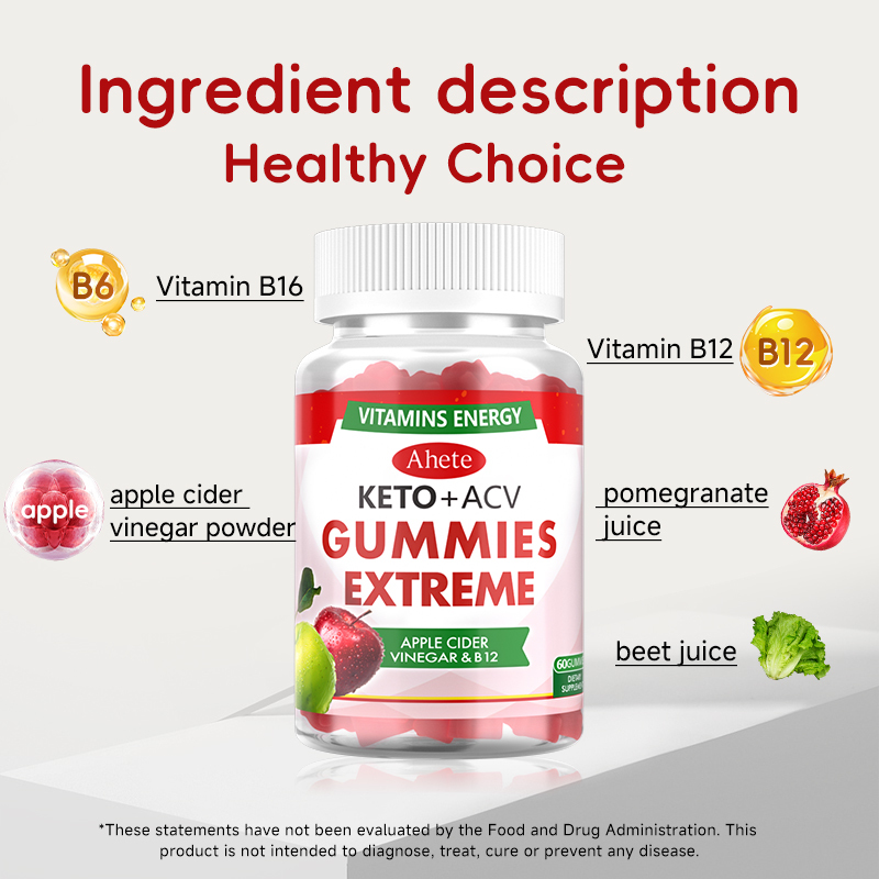Apple Cider Vinegar Gummies with Vitamin B6 & B12, 60 ACV Gummies Dietary 