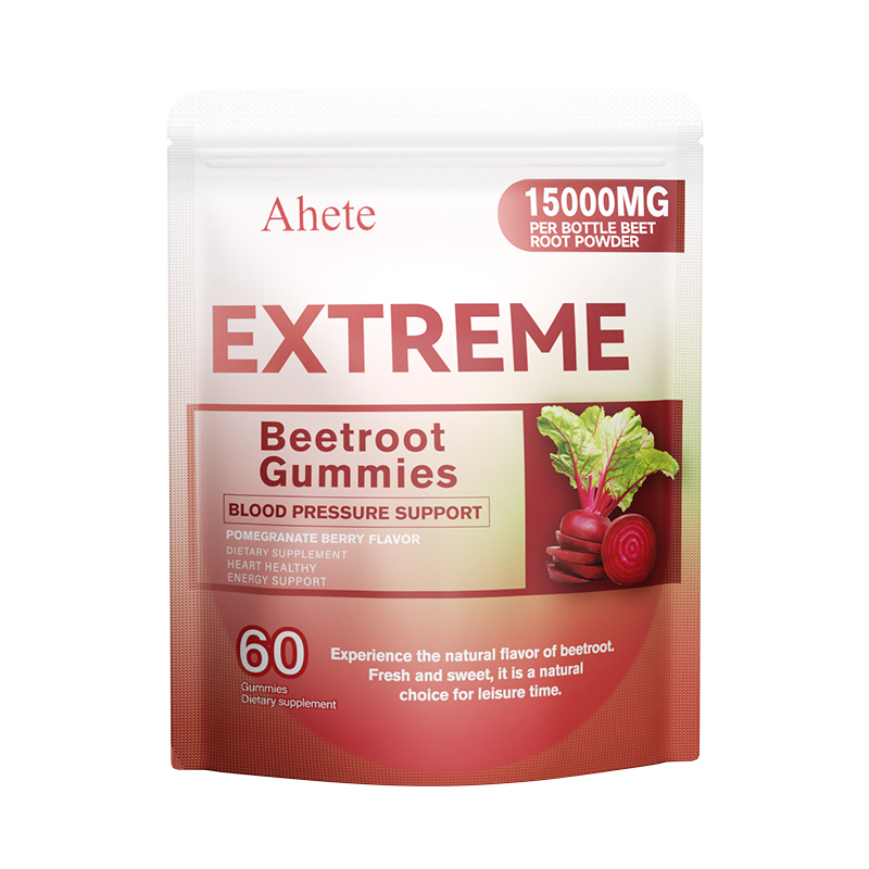 Ahete Beetroot Gummy Candies, Natural Beetroot Juice Color & Flavor, Allergen-Free, Each Serving 500mg Beetroot Powder, 150mg Grape Seed, 100mg Coenzyme Q10, Support For Cardiovascular Health, AKK Function Support, Digestive Health Support