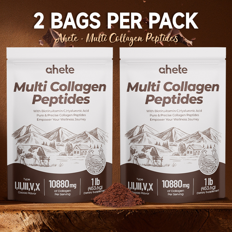 AHETE Collagen Peptide Powder - Each Serving Contains 10, 800Mg of Four-Source Collagen Peptides Acid, Specifically Designed for Skin Hydration And Strengthening Hair And Nails, with 330% of The Daily Biotin Requirement, Cocoa Flavor