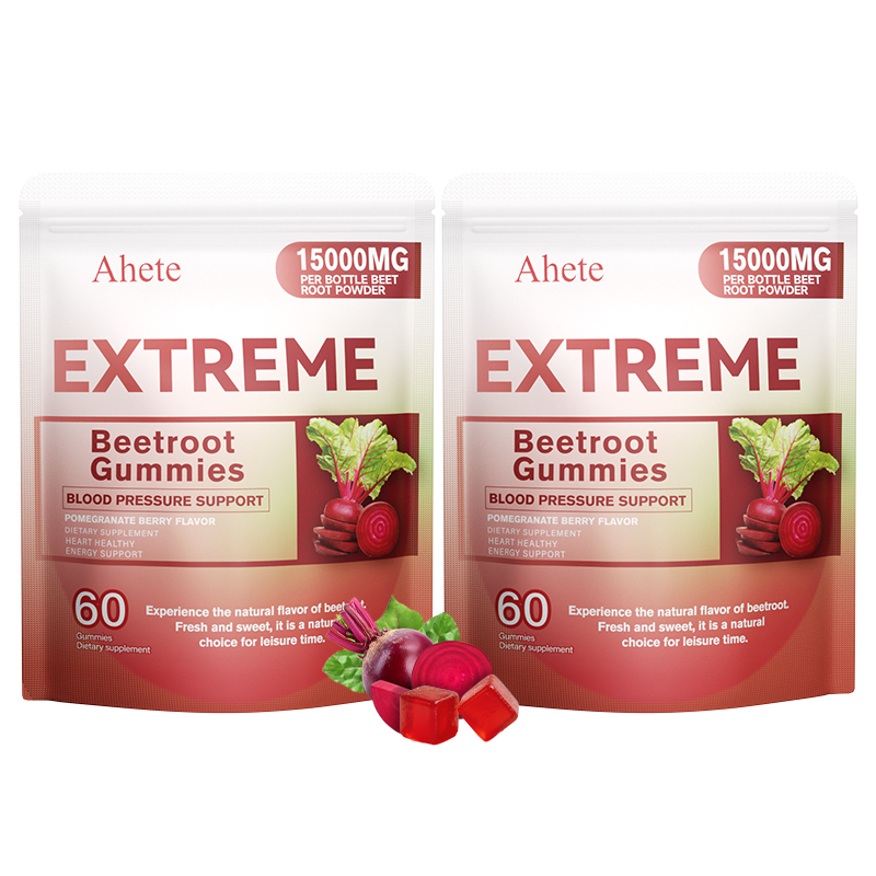 Ahete Beetroot Gummy Candies, Natural Beetroot Juice Color & Flavor, Allergen-Free, Each Serving 500mg Beetroot Powder, 150mg Grape Seed, 100mg Coenzyme Q10, Support For Cardiovascular Health, AKK Function Support, Digestive Health Support
