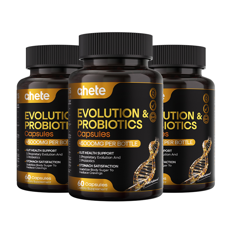 Ahete Evolution & Probiotics Capsules with GLP-1 core complex formula, total 60 capsules, serving size 2 capsules daily, 30-day supply.