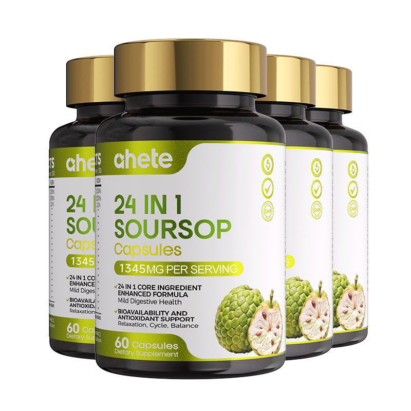 Ahete 24 IN 1 Soursop Graviola Capsules, Antioxidant & Digestive Comfort Support, With Soursop Extract, Black Seed, Turmeric & NAD+, 60 Vegetarian Capsules
