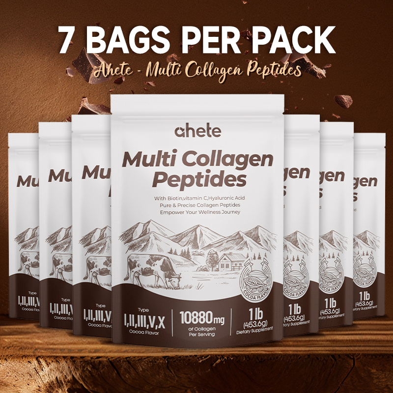 AHETE Collagen Peptide Powder - Each Serving Contains 10, 800Mg of Four-Source Collagen Peptides Acid, Specifically Designed for Skin Hydration And Strengthening Hair And Nails, with 330% of The Daily Biotin Requirement, Cocoa Flavor
