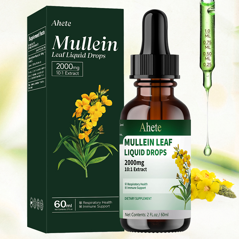 Ahete Mullein Leaf Extract Drops for Lungs - Fast Absorption Liquid Herbal Supplement, Natural Respiratory Support with 99.9% Bioavailability, Hypoallergenic Mint-Infused Formula, 6fl.oz