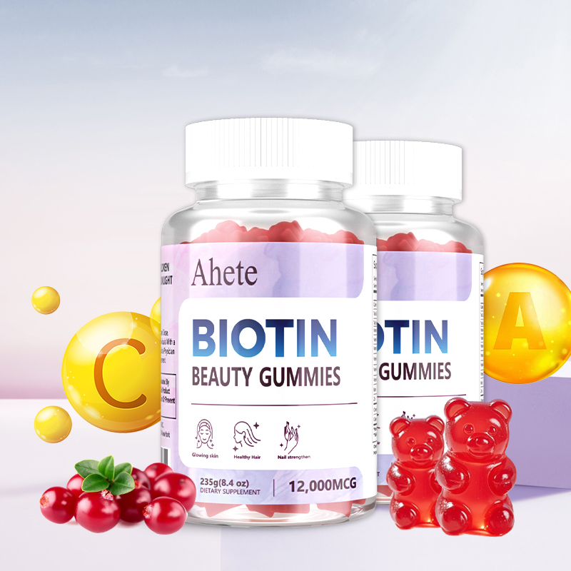 Ahete Biotin Gummies - Scalp Hair Follicles Are Healthy and Circulating, Hormonal Balance, Contains A Variety of Biotin and Vitamins | Grape Flavour, 60 Capsules, 30 Days