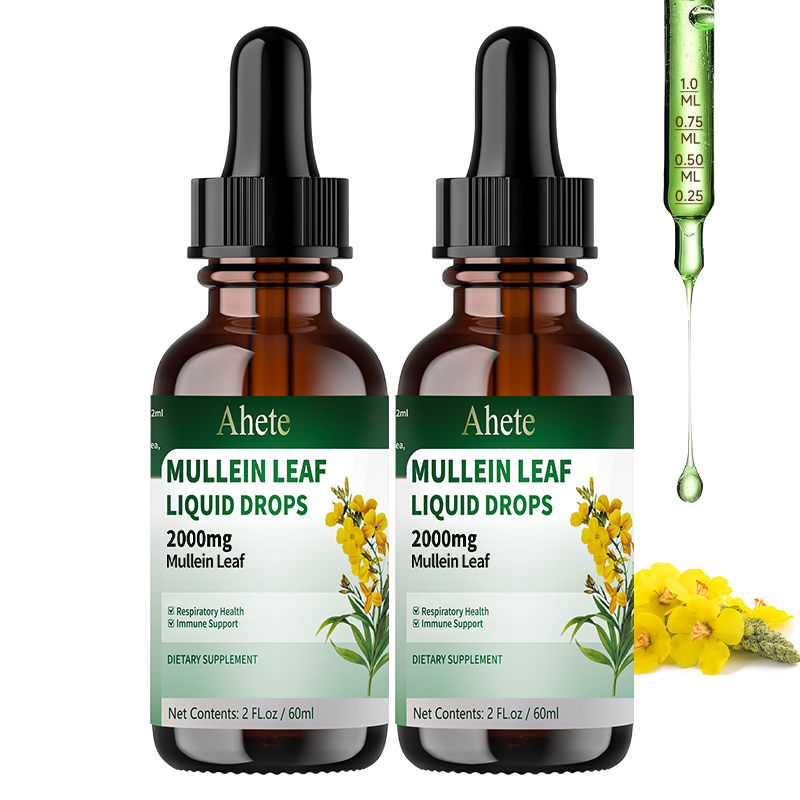 Ahete Mullein Leaf Extract Drops for Lungs - Fast Absorption Liquid Herbal Supplement, Natural Respiratory Support with 99.9% Bioavailability, Hypoallergenic Mint-Infused Formula, 6fl.oz