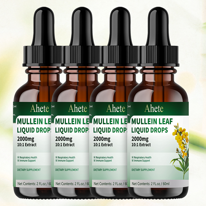 Ahete Mullein Leaf Extract Drops for Lungs - Fast Absorption Liquid Herbal Supplement, Natural Respiratory Support with 99.9% Bioavailability, Hypoallergenic Mint-Infused Formula, 6fl.oz