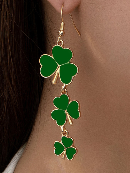 Women‘s’ St. Patrick's Day Green Clover Retro Style Earrings