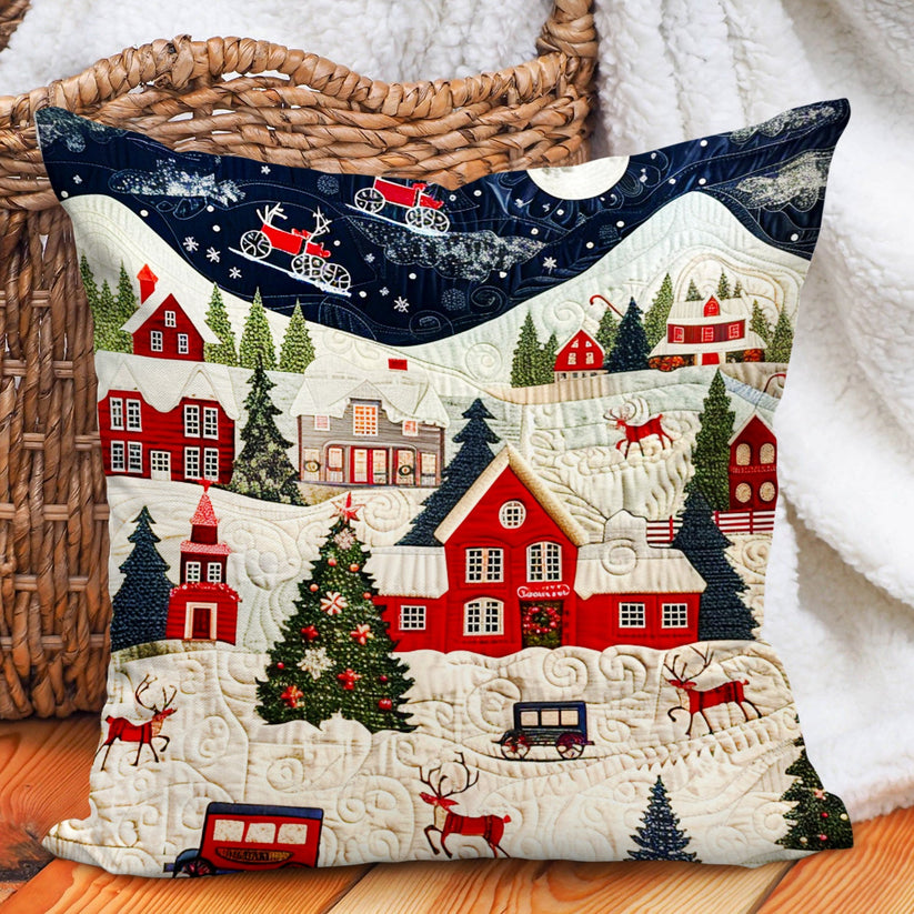 Christmas Village Scene Quilted Pillow