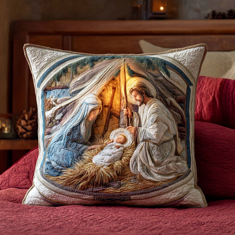 Nativity Scene Quilted Pillow