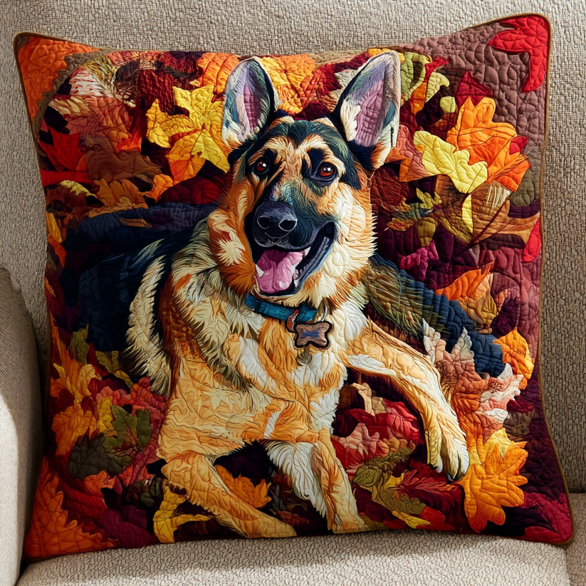 Autumn German Shepherd Leaf Quilted Pillow