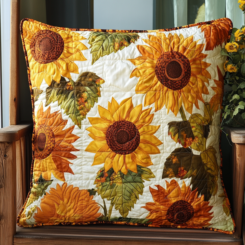 Sunflower Field Quilted Pillow