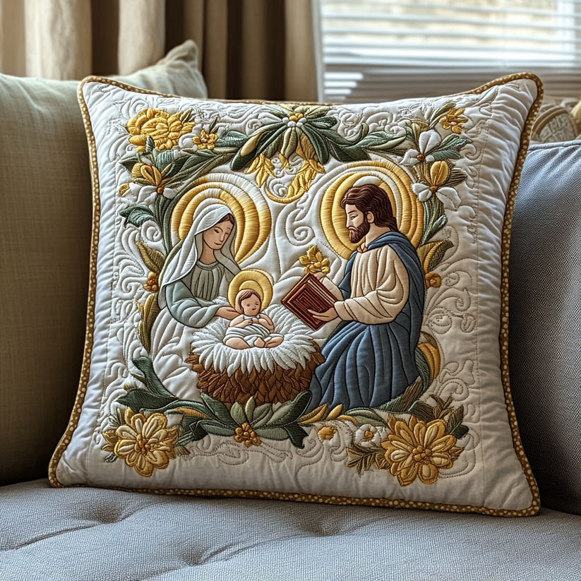 Holy Family Nativity Quilted Pillow