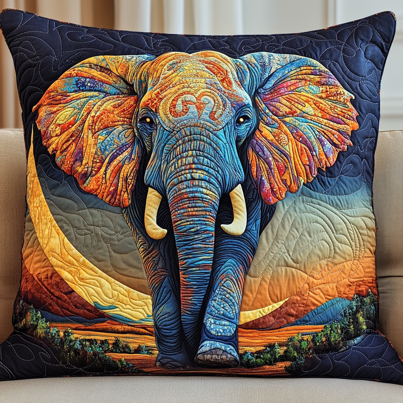 Vibrant Bohemian Elephant Quilted Pillow