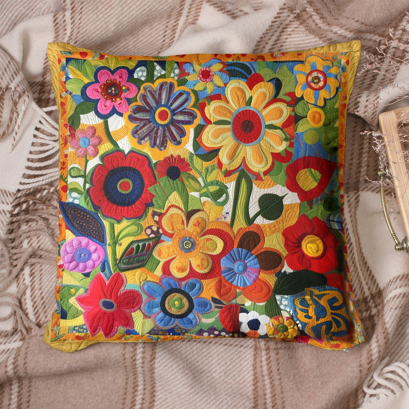 Vibrant Garden Floral Quilted Pillow
