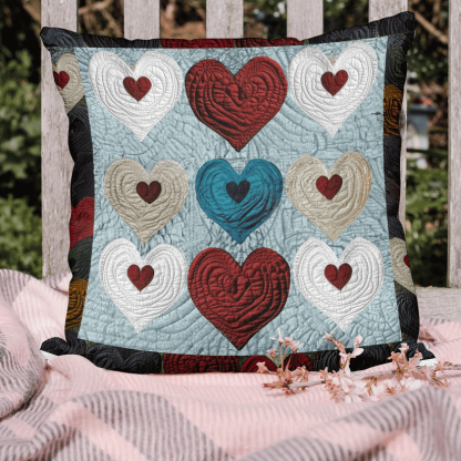 Layered Heart Pattern Quilted Pillow