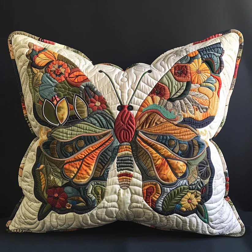 Lush Floral Butterfly Quilted Pillow