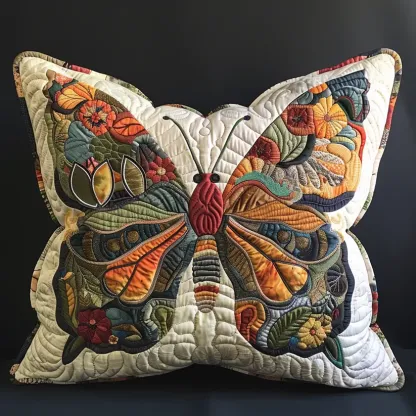 Lush Floral Butterfly Quilted Pillow