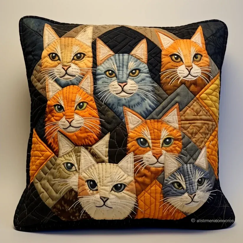 Cat Collage Quilted Pillow