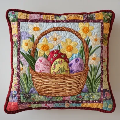 Easter Basket & Daffodil Quilted Pillow