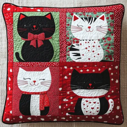 Christmas Kitty Quilted Pillow