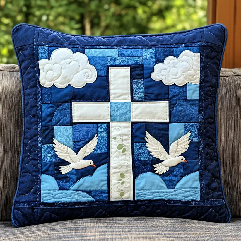 Cross & Dove Quilted Pillow