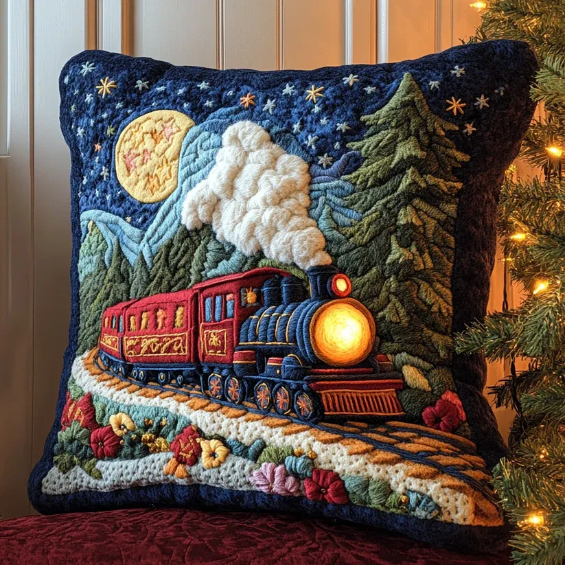 Night Train Quilted Pillow