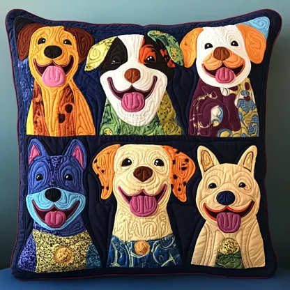 Happy Dog Quilted Pillow
