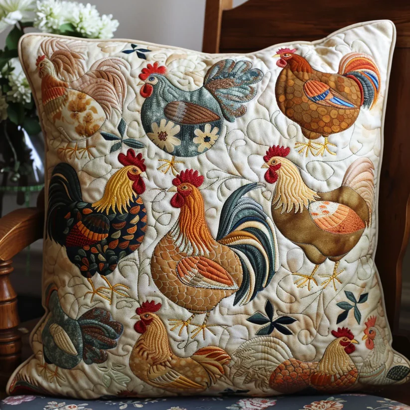 Farm Rooster Quilted Pillow