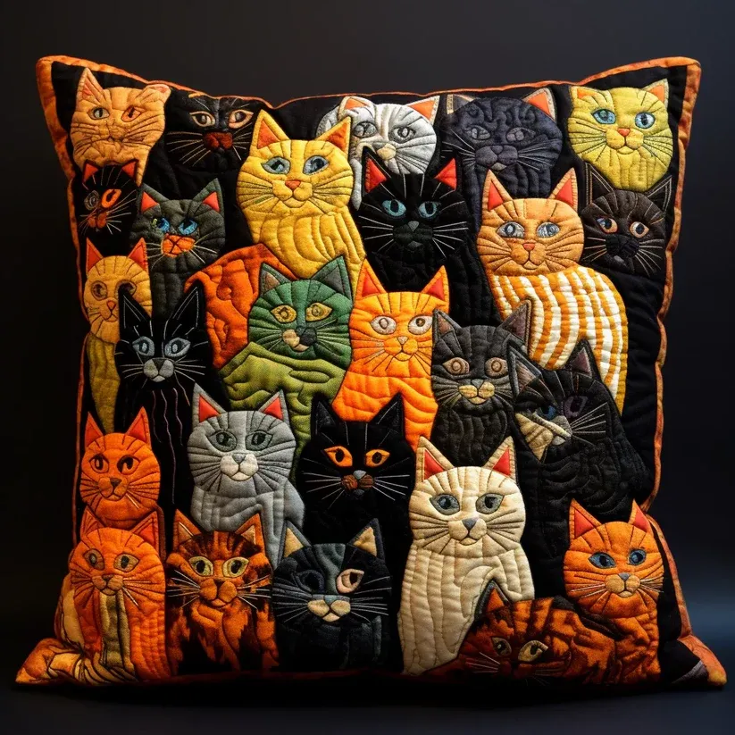 Cat Cluster Quilted Pillow