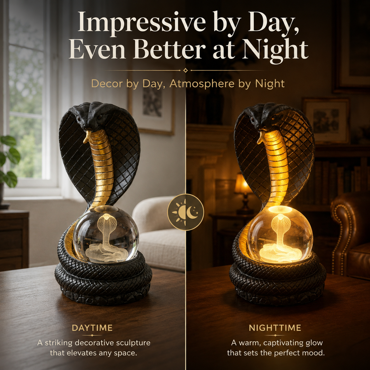 King Cobra RGB Crystal Ball Lamp – Striking Snake Décor Light for Gaming Rooms, Desks & Man Caves