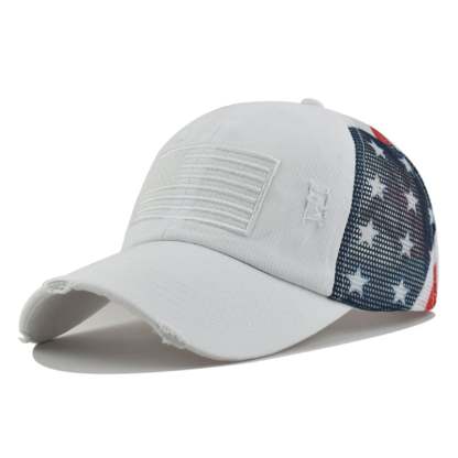 🧢 Red-White-Blue Criss-Cross Elastic Band Cotton Brushed Embroidery Baseball Cap