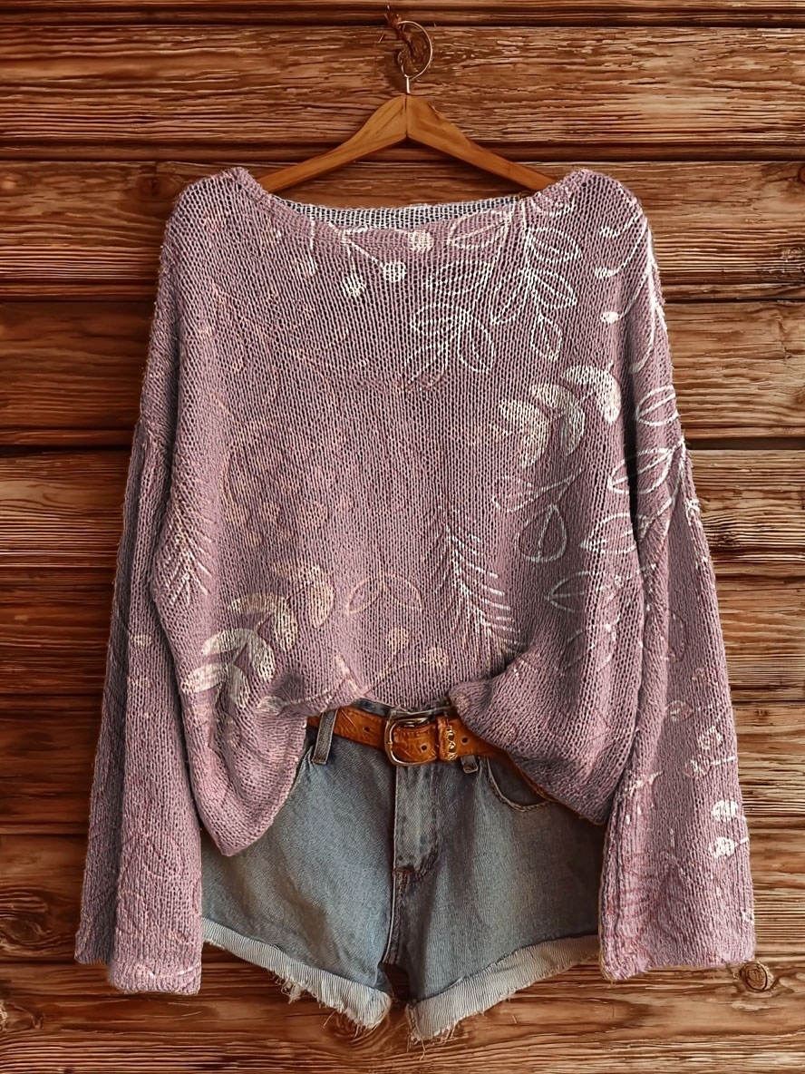 Women's Retro Flowers Print Casual Pullover Sweater