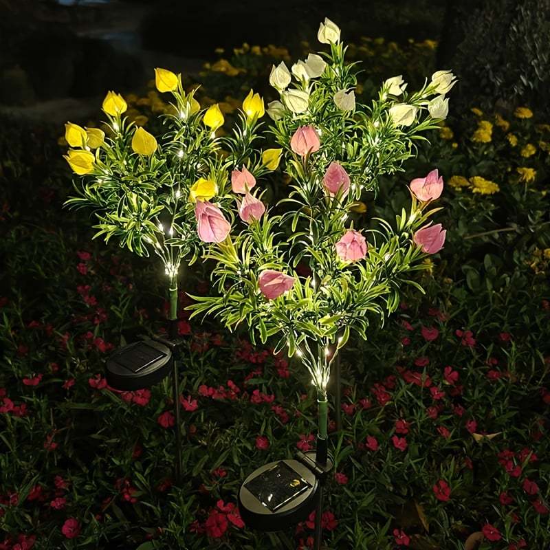 Solar Powered Gardenia Flower Ground Stake Garden Lights