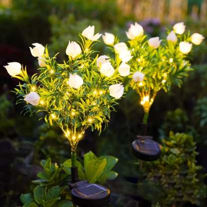 Solar Powered Gardenia Flower Ground Stake Garden Lights