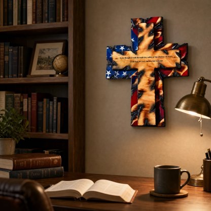 🎁🎉Only $42.99 This Week🌟🎉Patriotic American Flag Wooden Cross Wall Decor