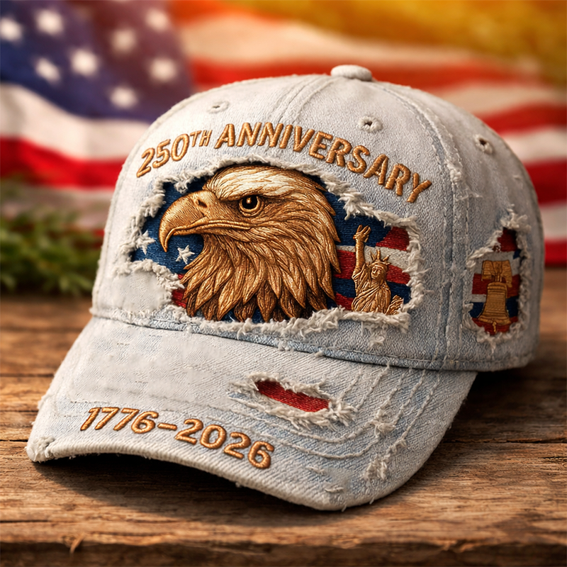 U.S. 250th Anniversary Hat 1776–2026 | Vintage Distressed Denim Baseball Cap