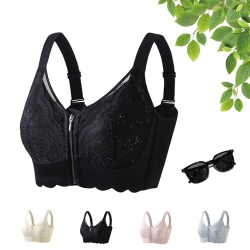 Front-Closure Lace Bra with Adjustable Support & Molded Cups