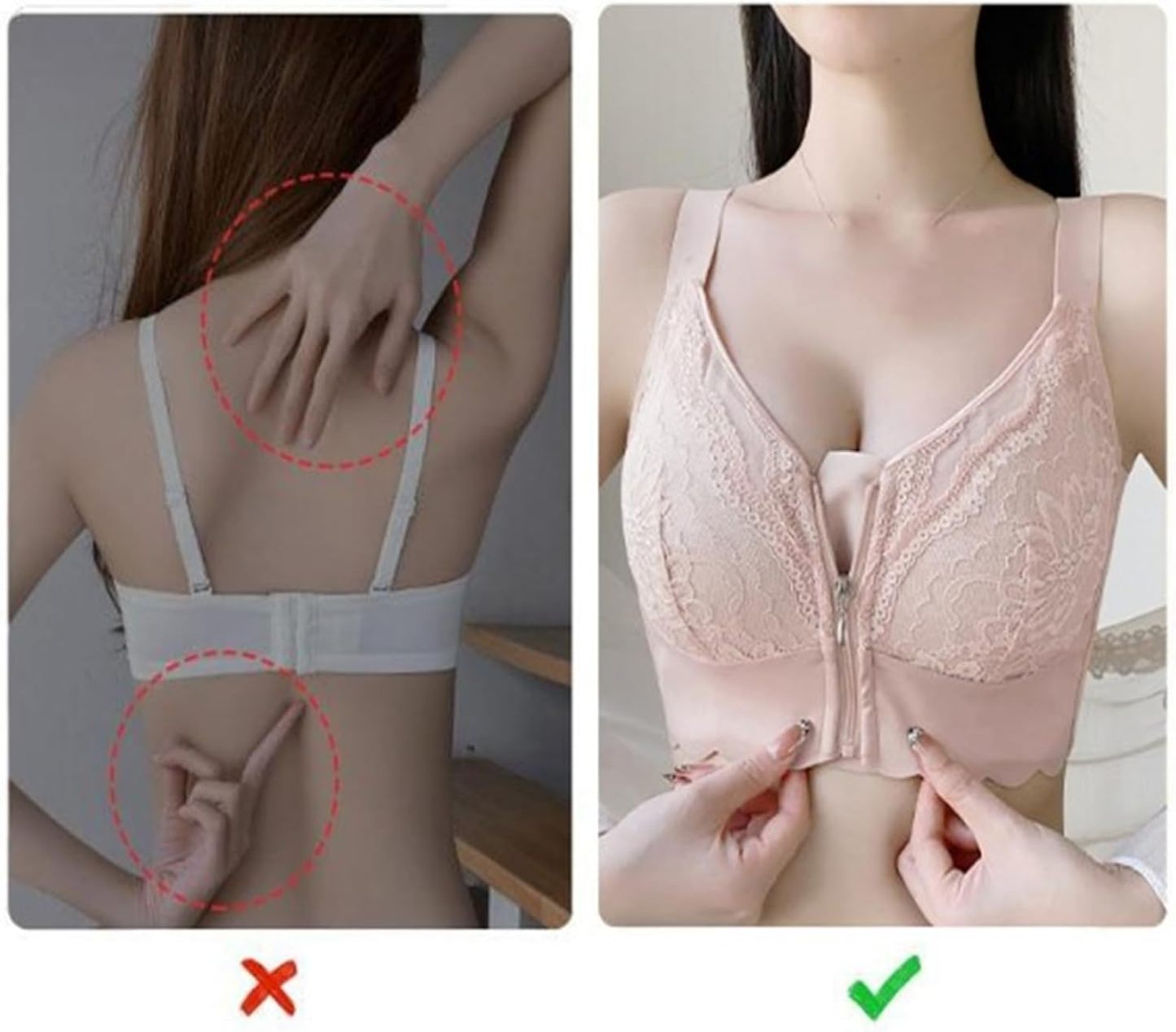 Front-Closure Lace Bra with Adjustable Support & Molded Cups