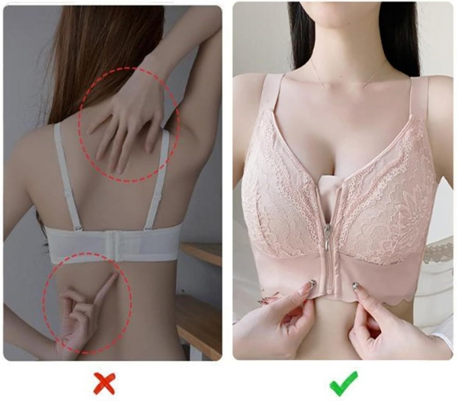 Front-Closure Lace Bra with Adjustable Support & Molded Cups