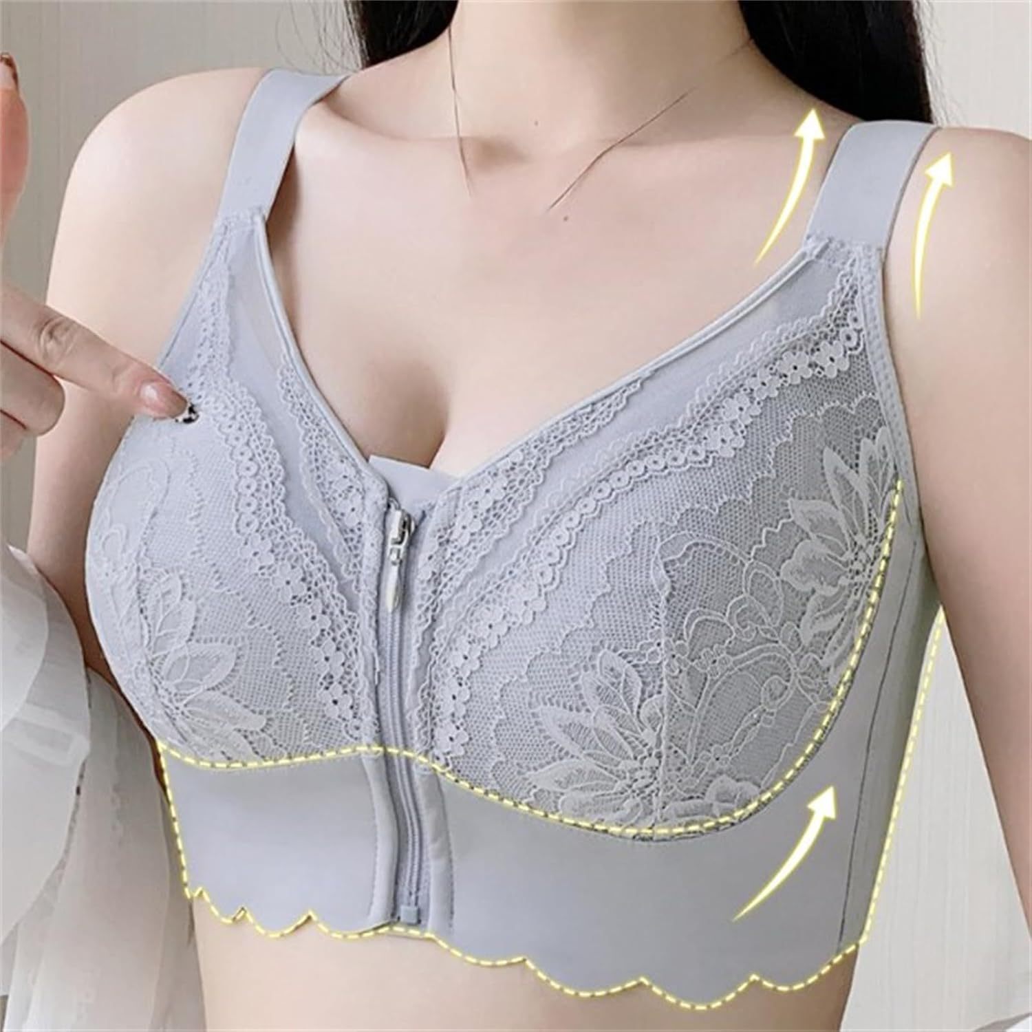Front-Closure Lace Bra with Adjustable Support & Molded Cups