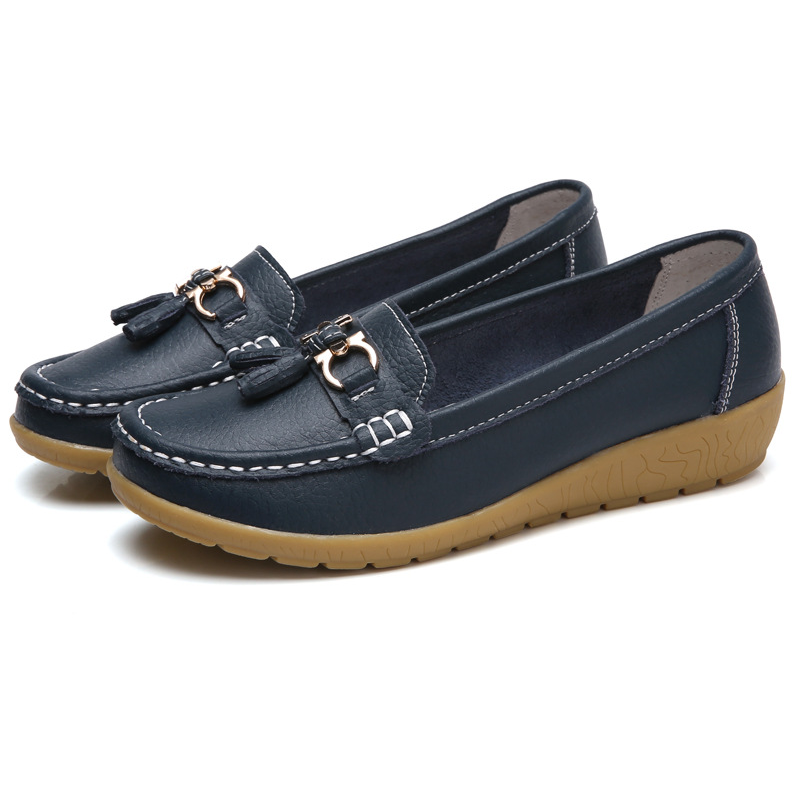 🔥Hot Sale🔥 Round-Toe Calfskin Flats, Breathable Orthopedic Slip-On Walking Shoes