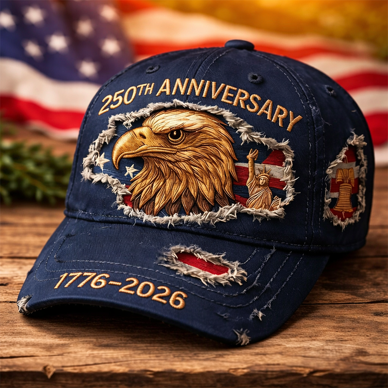 U.S. 250th Anniversary Hat 1776–2026 | Vintage Distressed Denim Baseball Cap